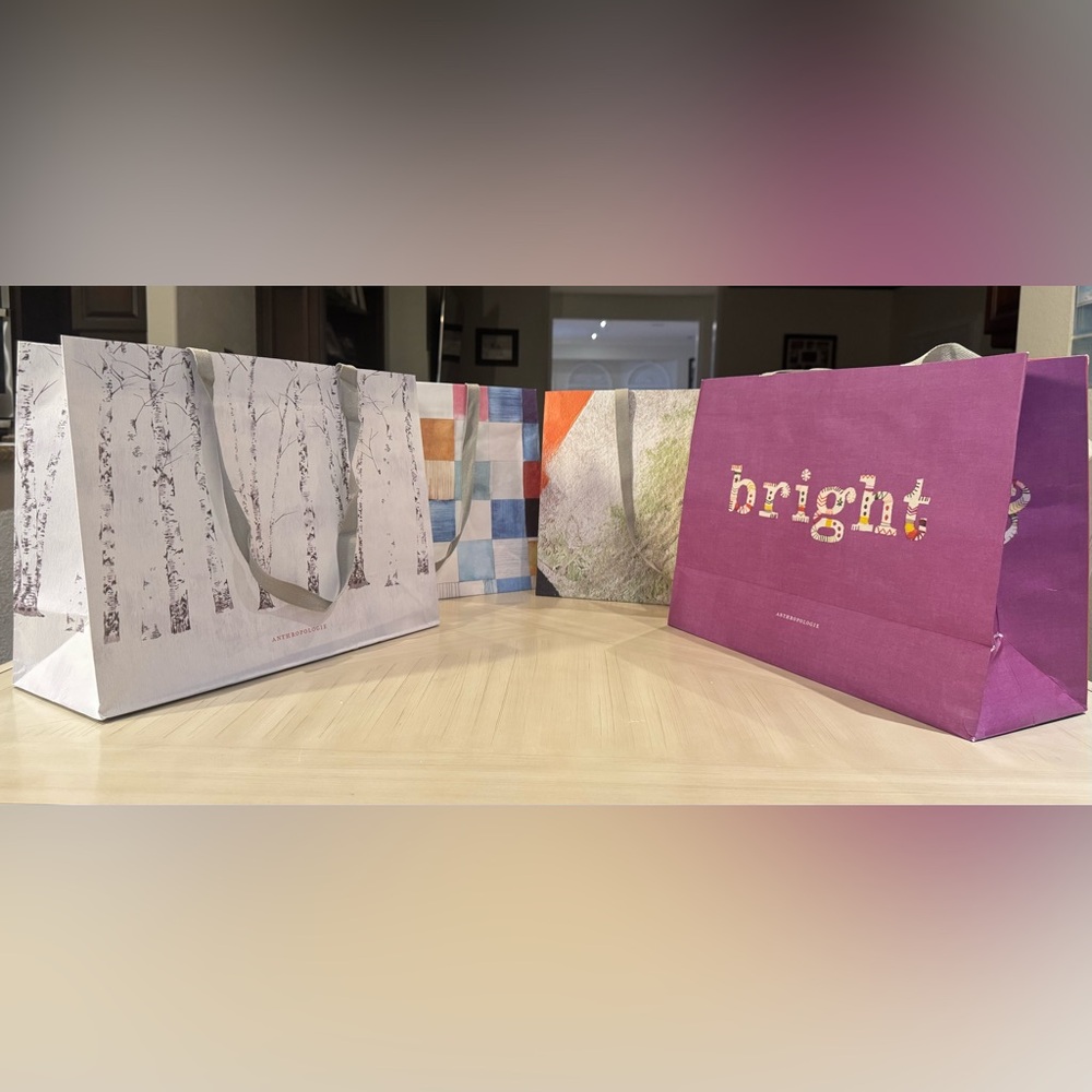 Anthropologie Large Shopping Bags – Bundle of 4 (12” x 15.5”)